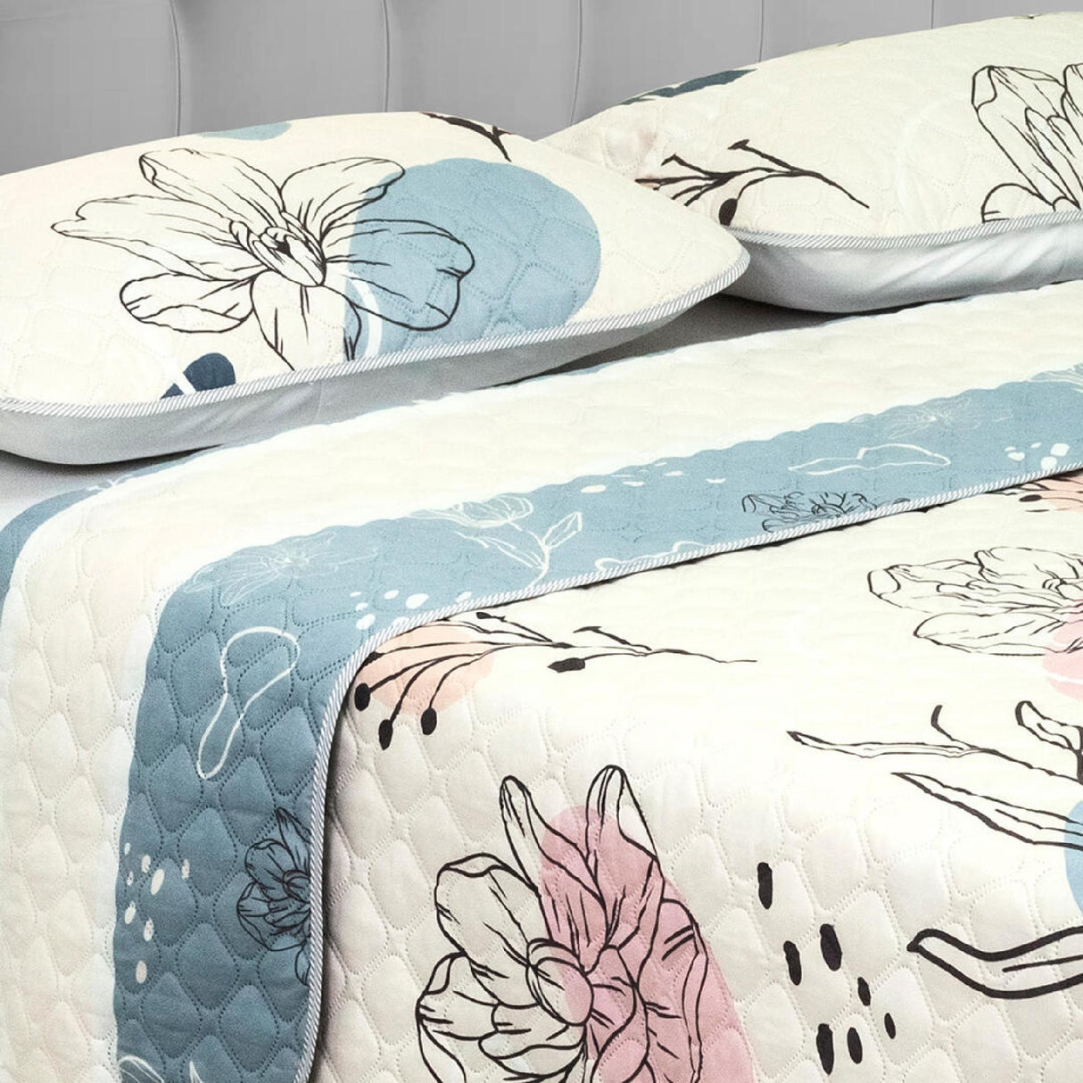 Cubrelecho Doble Faz Style Verde Menta Para Cama Queen 160 X 190 Cm de Hojas - Tendidos y Cubrelechos | Bylmo