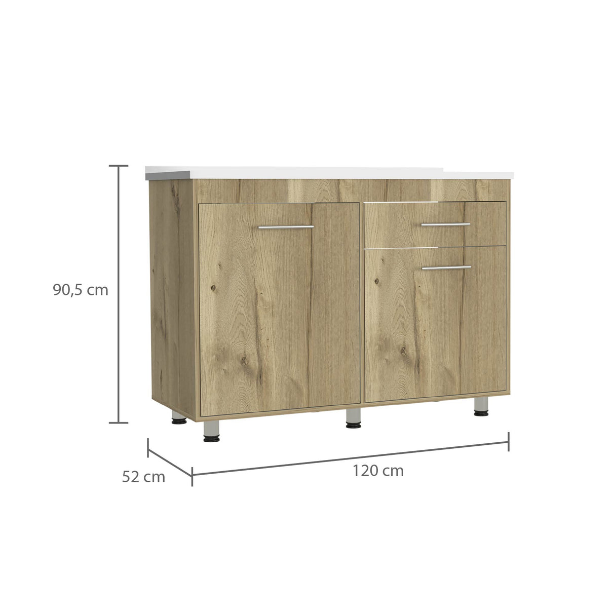 Mueble Inferior de Cocina Orion Duna y Blanco 120x90.5cm Con Mesón de Acero Izquierdo - Muebles Inferiores | Bylmo