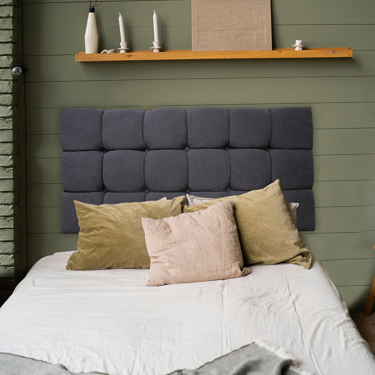 Cabecero Michel Gris Oscuro 140x60cm en la Pared Para Cama Doble - Cabeceros | Bylmo