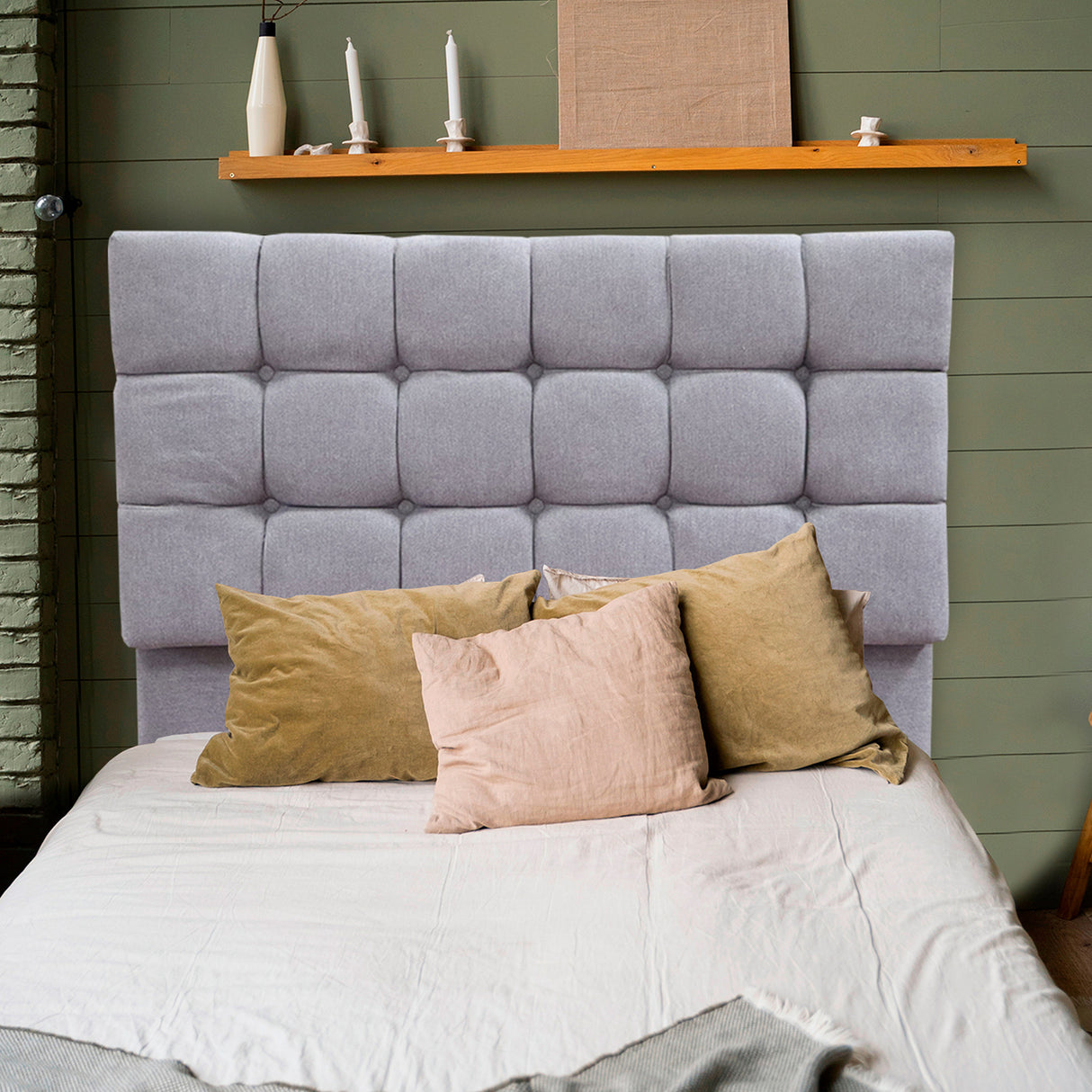 Cabecero Michel Gris Claro 160x115cm a la Estructura de la Cama Para Cama Queen - Cabeceros | Bylmo