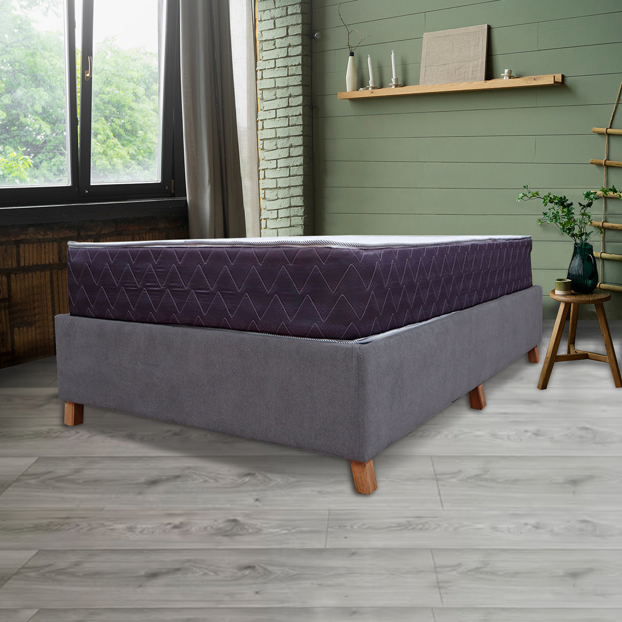 Combo Base Cama y Colchón Coleccion 1 Gris Oscuro y Cenizo Blanco Semidoble 120 X 190 Cm - Camas | Bylmo