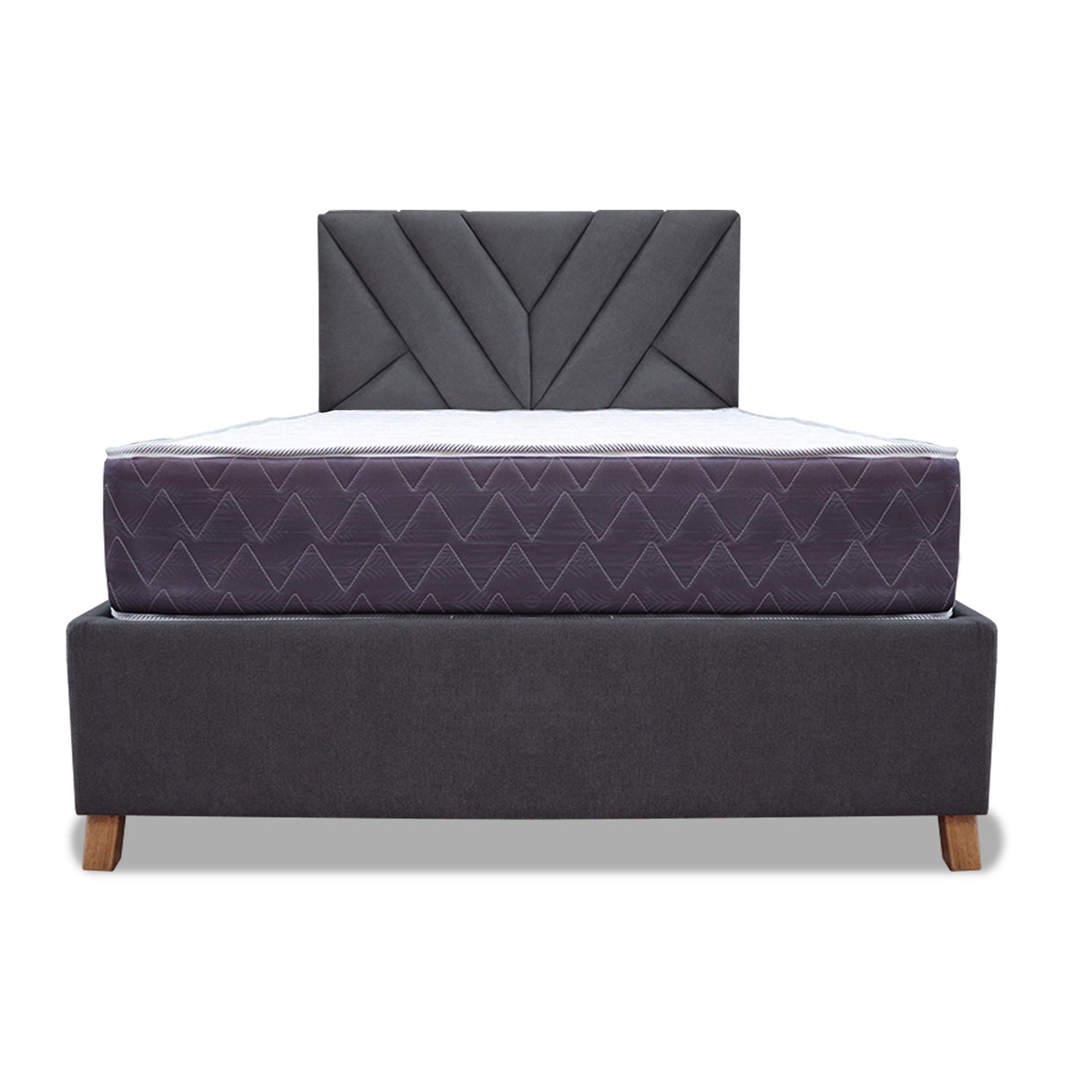 Combo Base Cama y Colchón Coleccion 1 Gris Oscuro y Cenizo Blanco Sencillo 100 X 190 Cm Con Cabecero - Camas | Bylmo