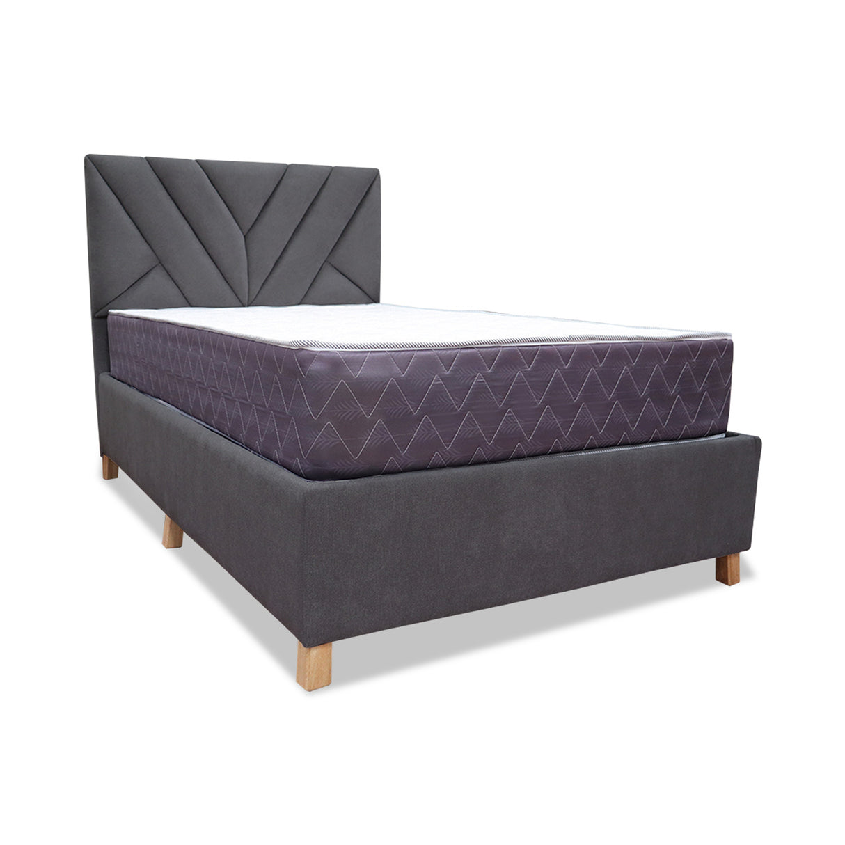 Combo Base Cama y Colchón Coleccion 1 Gris Oscuro y Cenizo Blanco Semidoble 120 X 190 Cm Con Cabecero - Camas | Bylmo