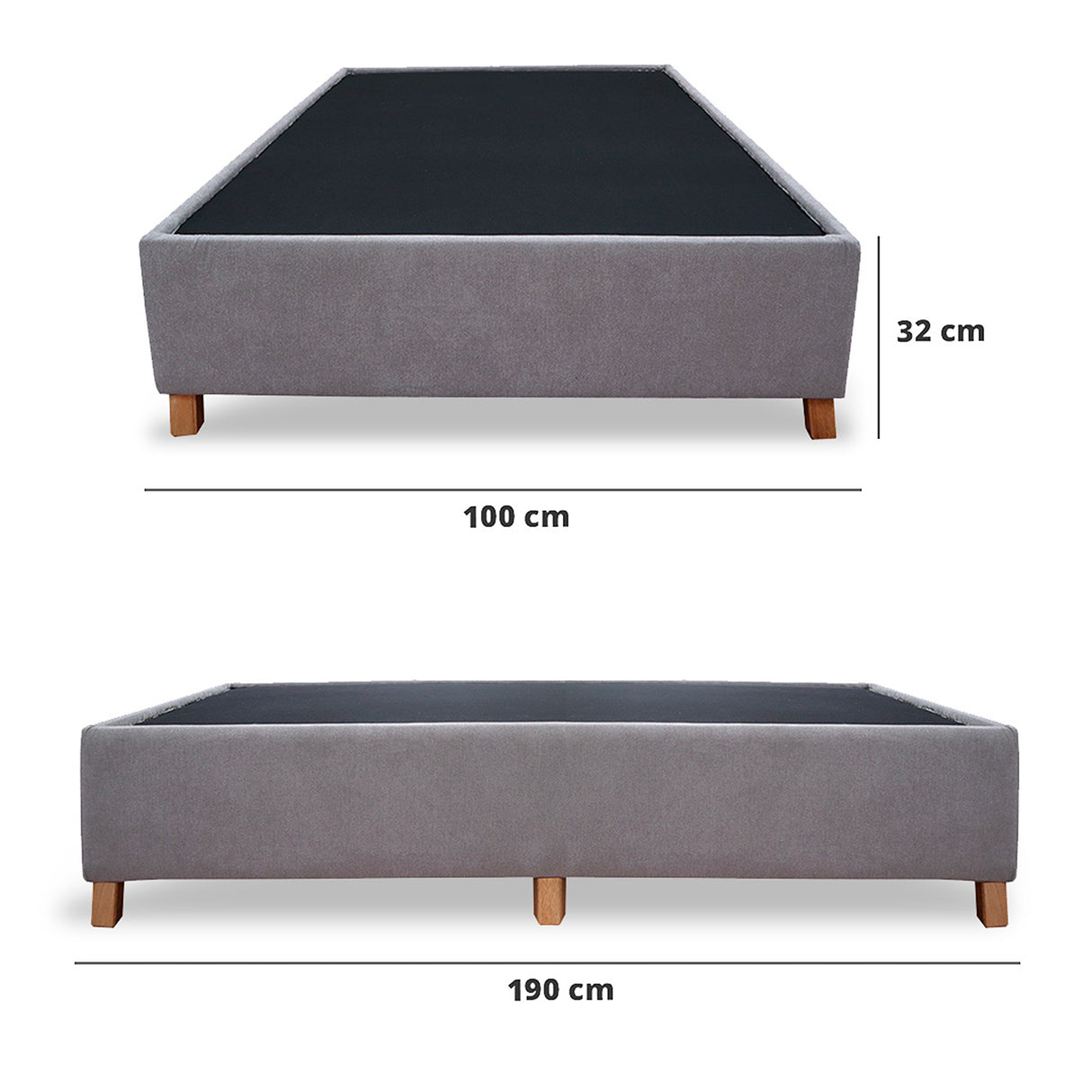 Base Cama Coleccion 1 Gris Claro Sencillo 100 X 190 Cm Con Patas - Camas | Bylmo