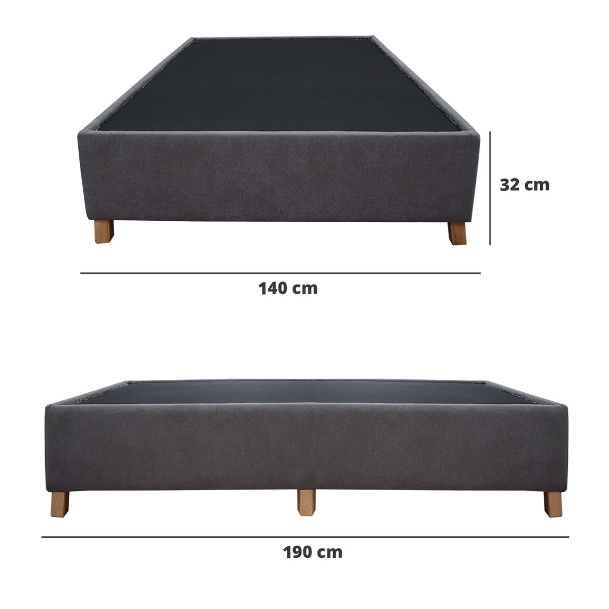 Base Cama Coleccion 1 Gris Oscuro Doble 140 X 190 Cm Con Patas - Camas | Bylmo