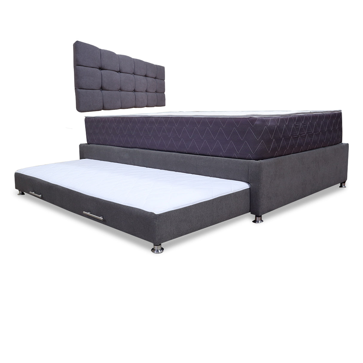 Combo Cama Tarima y Colchón Coleccion 1 Gris Oscuro y Cenizo Blanco Semidoble 120 X 190 Cm Con Cabecero - Camas | Bylmo