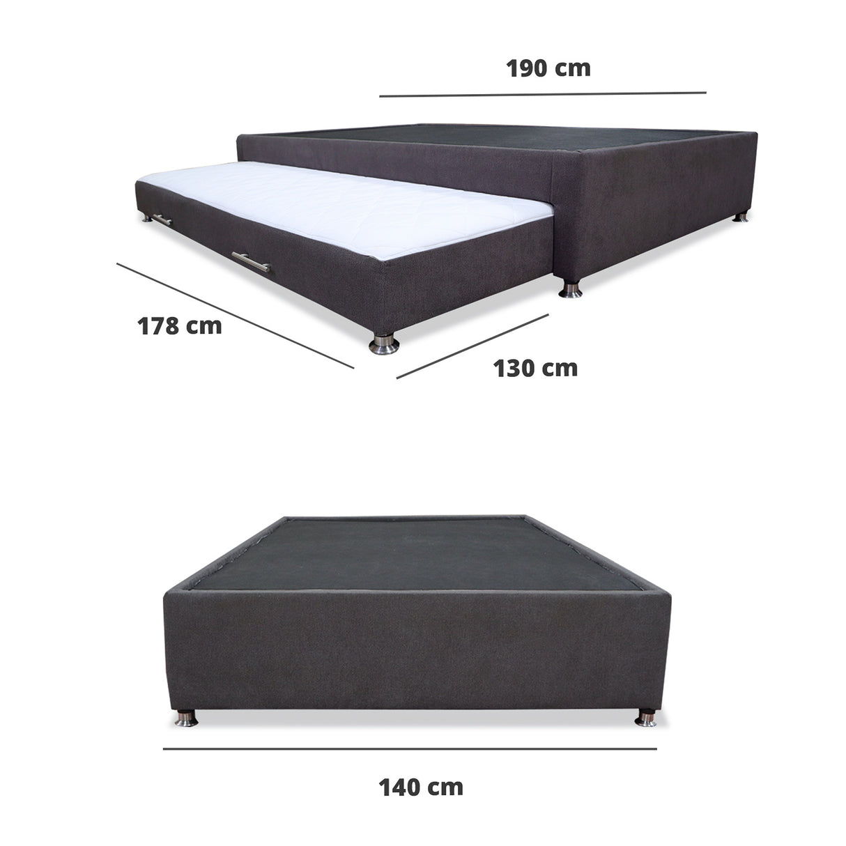 Cama Tarima Coleccion 1 Gris Oscuro Doble 140 X 190 Cm Con Patas - Camas | Bylmo