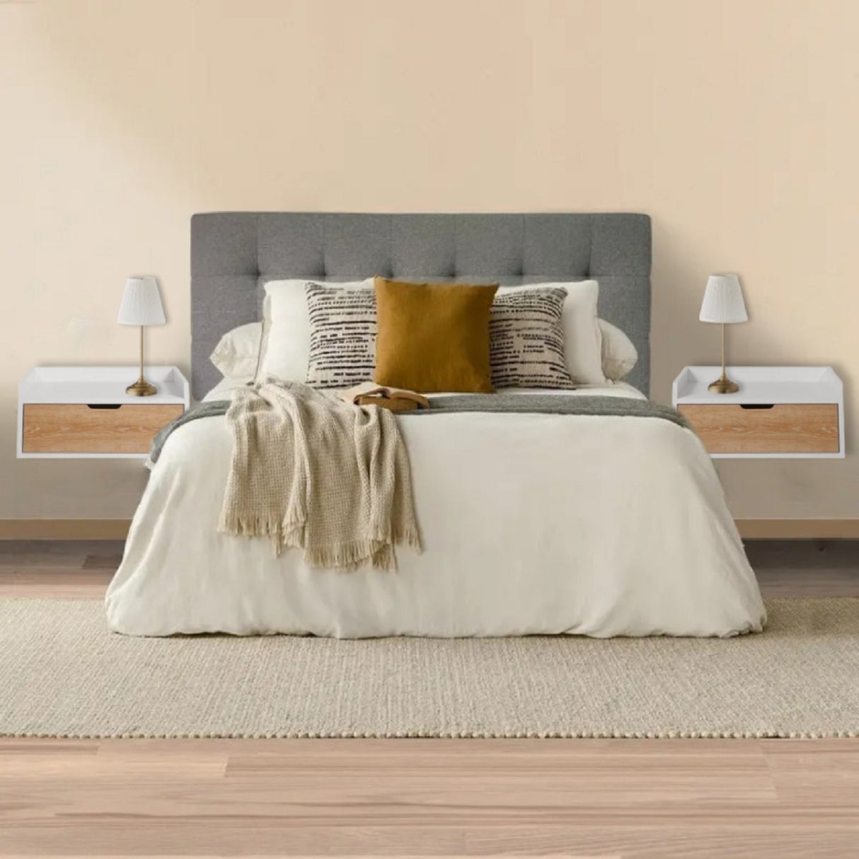 Mesa de Noche x 2 Toulus Blanco y Vienes 50x35cm Flotante - Mesas de Noche | Bylmo