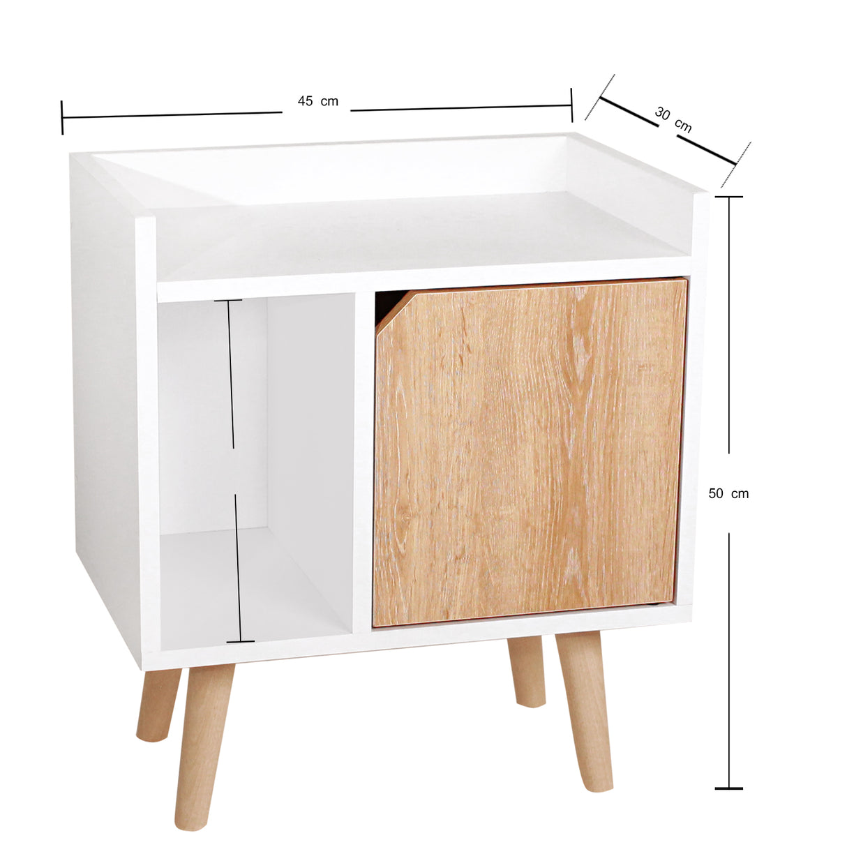 Mesa de Noche Dreams Blanco y Vienes 45x50cm Con Patas - Mesas de Noche | Bylmo