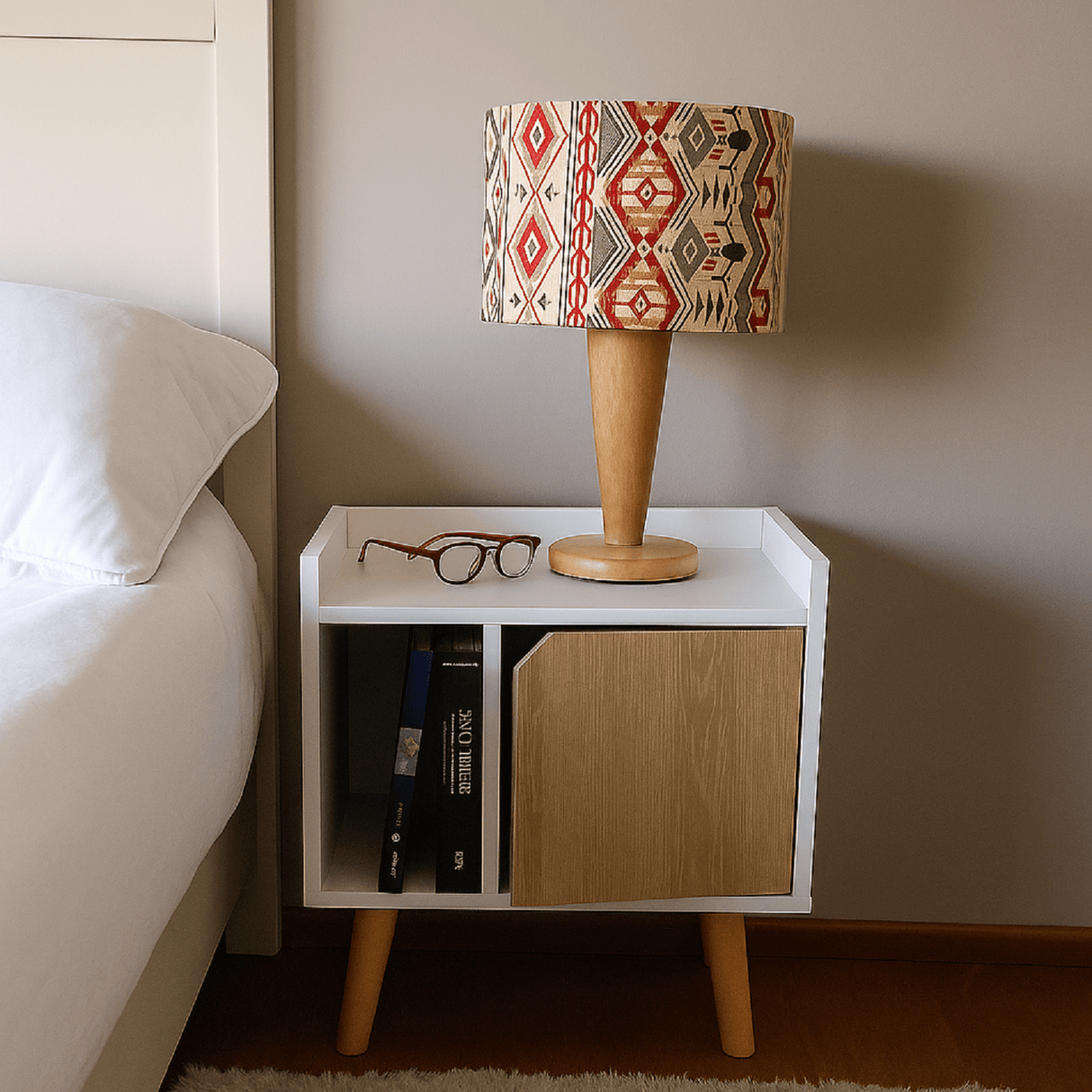 Mesa de Noche x 2 Dreams Blanco y Vienes 45x50cm Con Patas - Mesas de Noche | Bylmo