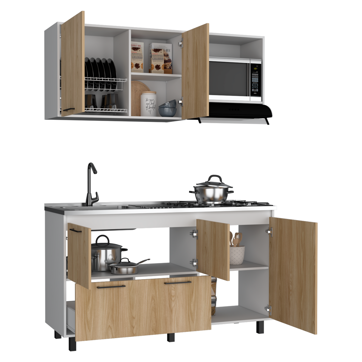 Cocina Pacific Fresno Europeo y Blanco 150x60cm Con Mesón Pozuelo Izquierdo y Con Estufa - Cocinas | Bylmo