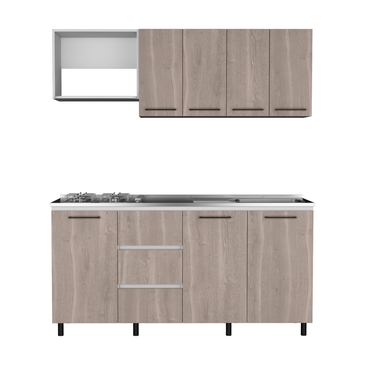 Cocina Erie Bardolino y Blanco 180x60cm Con Mesón Pozuelo Derecho y Con Estufa - Cocinas | Bylmo