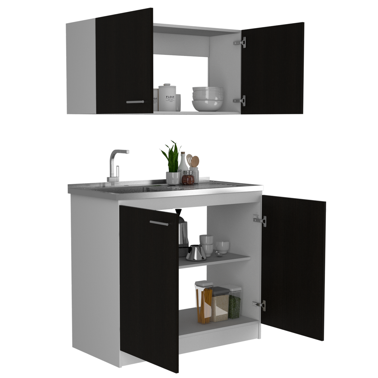 Cocina Napa Wengue y Blanco 100x49cm Con Mesón Pozuelo Izquierdo y Sin Estufa - Cocinas | Bylmo