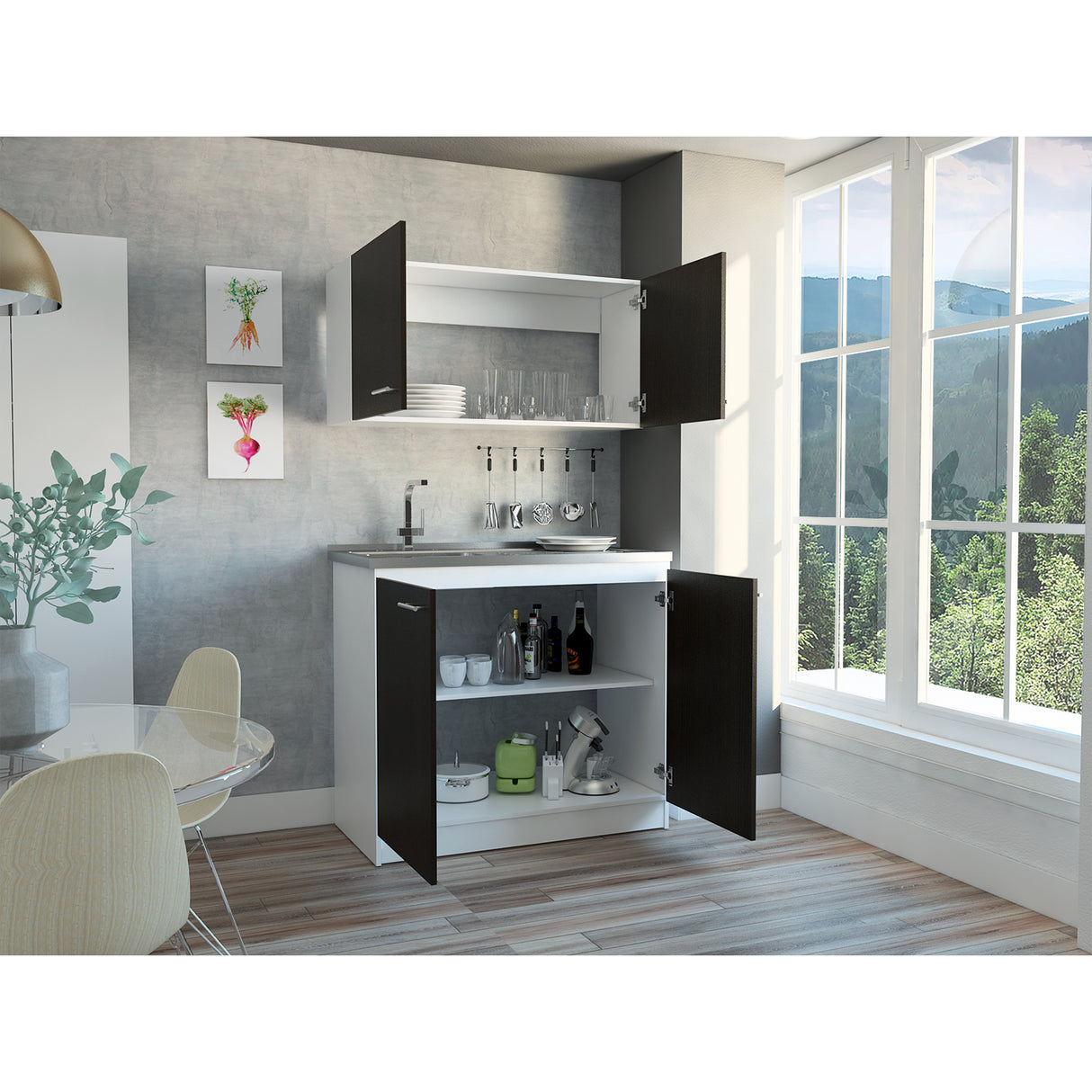 Cocina Napa Wengue y Blanco 100x49cm Con Mesón Pozuelo Izquierdo y Sin Estufa - Cocinas | Bylmo