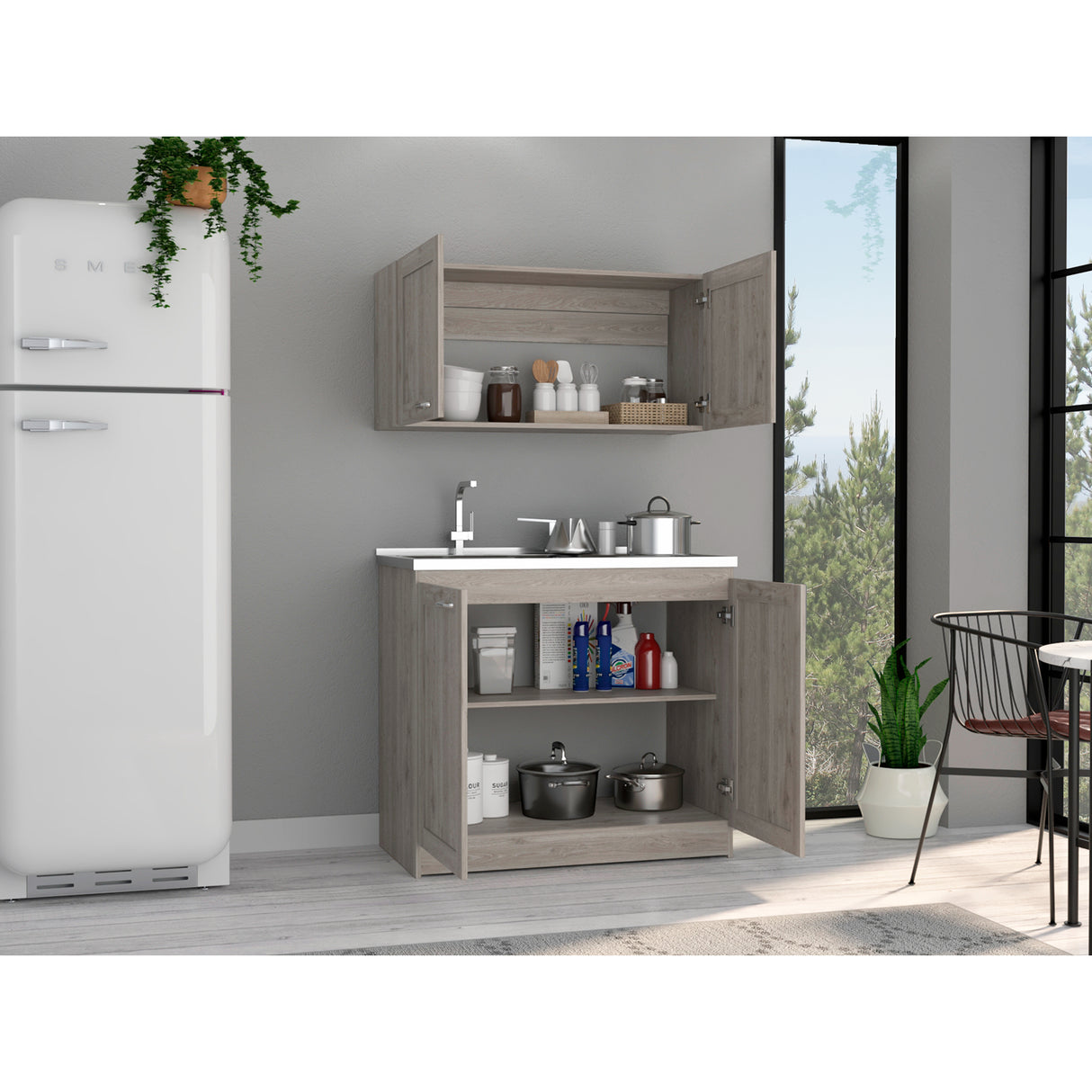 Cocina Zurich Ceniza 100x40cm Con Mesón Pozuelo Izquierdo y Sin Estufa - Cocinas | Bylmo