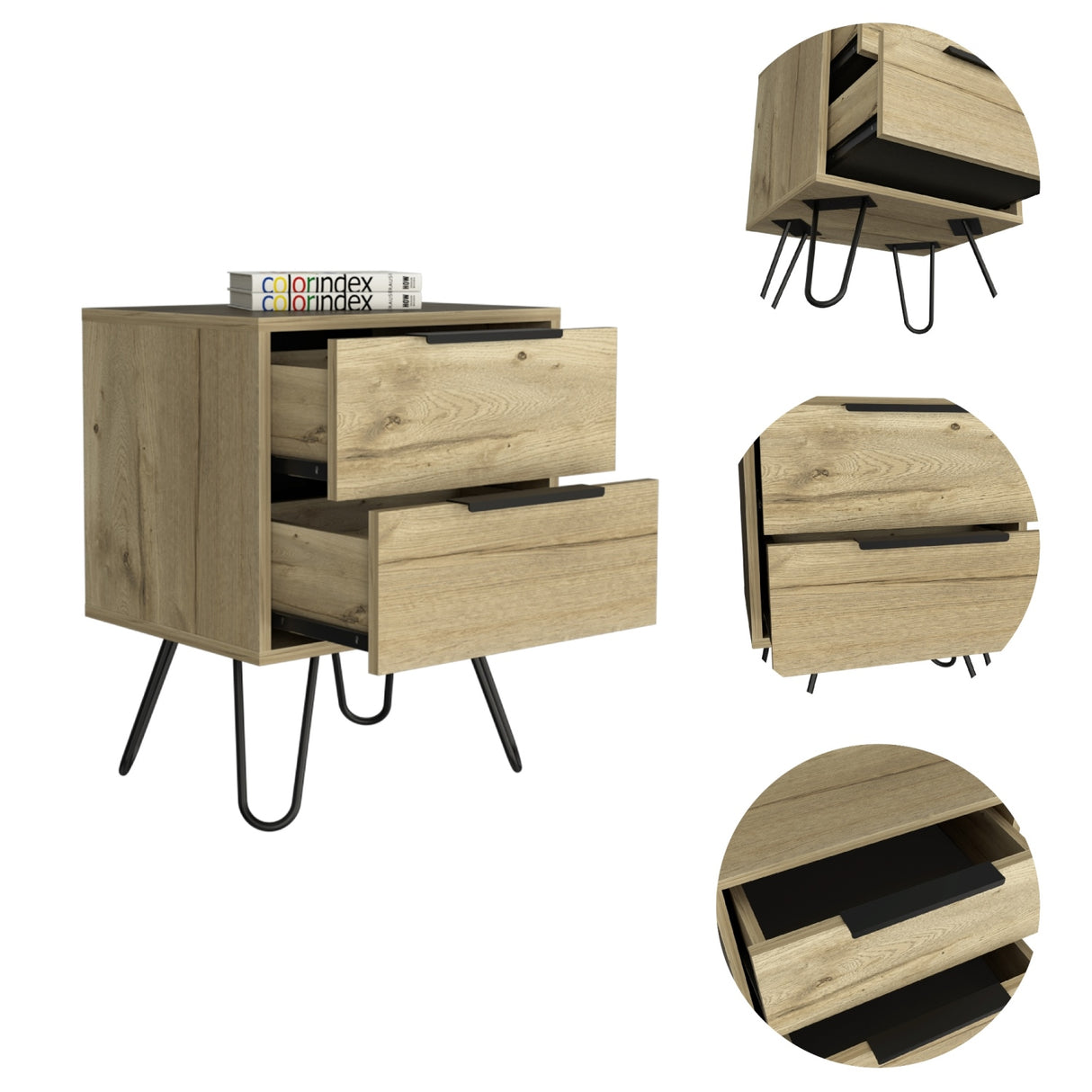 Mesa de Noche Augusta Duna 45x57cm Con Dos Cajones y Patas - Mesas de Noche | Bylmo