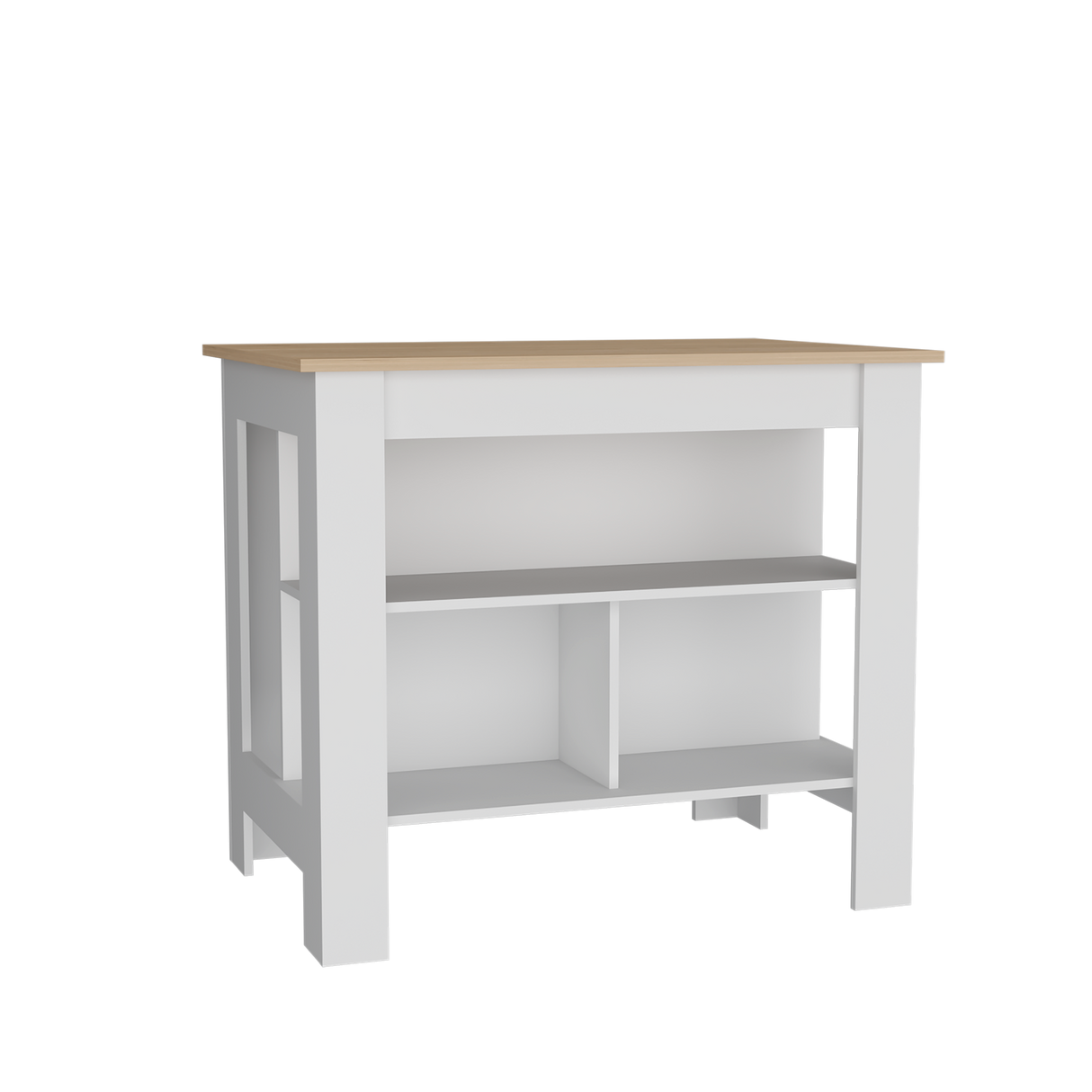 Isla de Cocina Cala Rovere y Blanco 103x90cm Con Tres Entrepaños y Patas