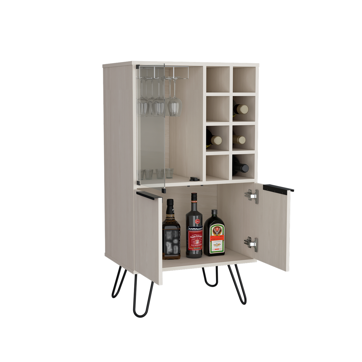 Bar Bajo Aster Niebla 59.6x109.4cm Con Patas y Ocho Portabotellas - Bares | Bylmo
