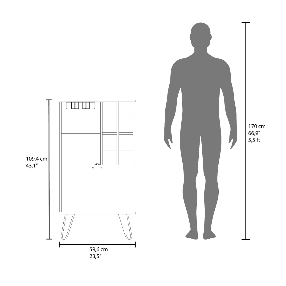 Bar Bajo Aster Niebla 59.6x109.4cm Con Patas y Ocho Portabotellas - Bares | Bylmo