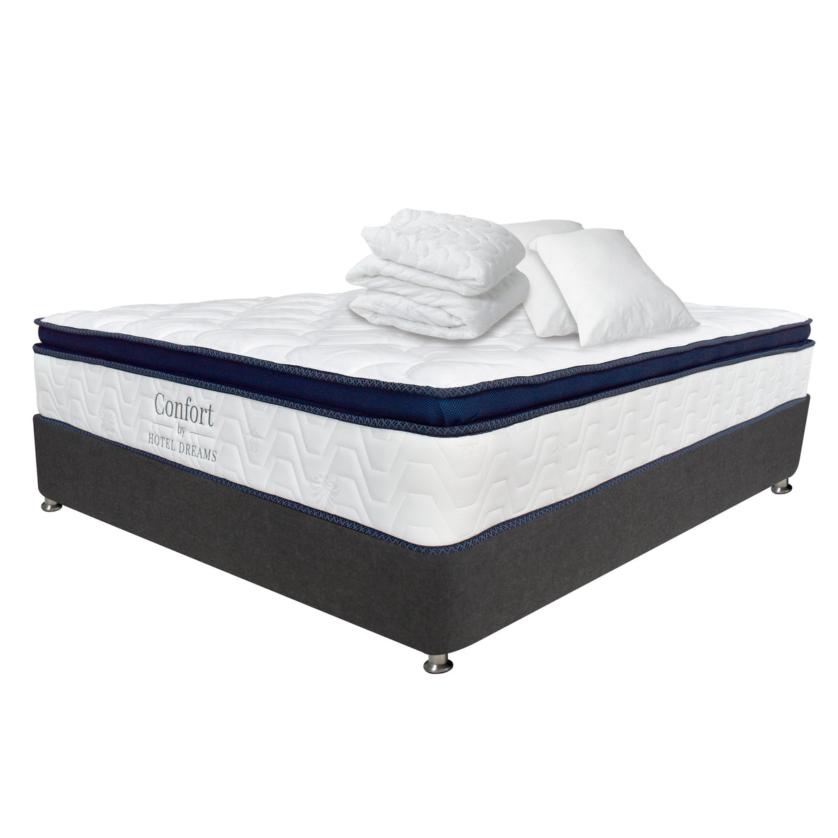 Combo Colchón y Base Cama Confort Blanco y Azul Oscuro King 200 X 200 Cm Medio Firme Ortopedico - Colchones | Bylmo