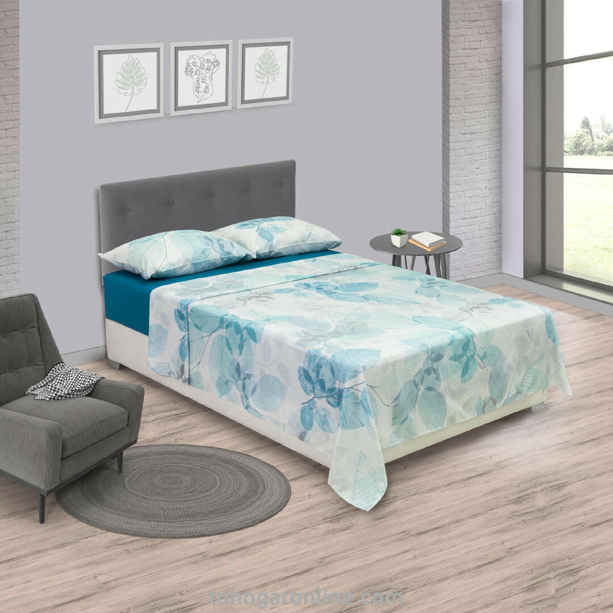 Juego de Sabanas Marsella Floral Azul Turquesa - SABANAS | Bylmo