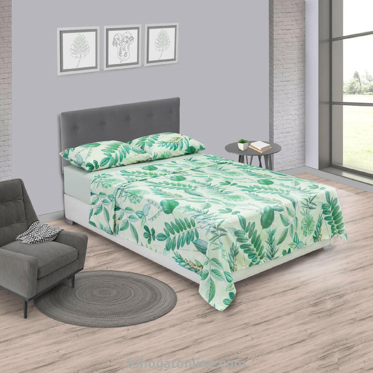 Juego de Sabanas Marsella Verde Floral Microfibra - SABANAS | Bylmo