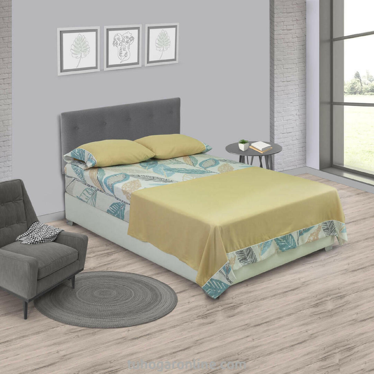 Juego de Sabanas Bruselas Microfibra Estampado Floral Amarilla 4 Piezas - SABANAS | Bylmo