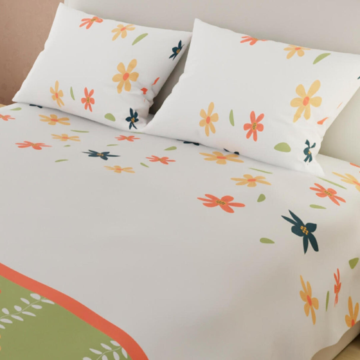 Juego de Sabanas Basic Moderno Doble Blanco Verde 180 hilos - Sabanas | Bylmo