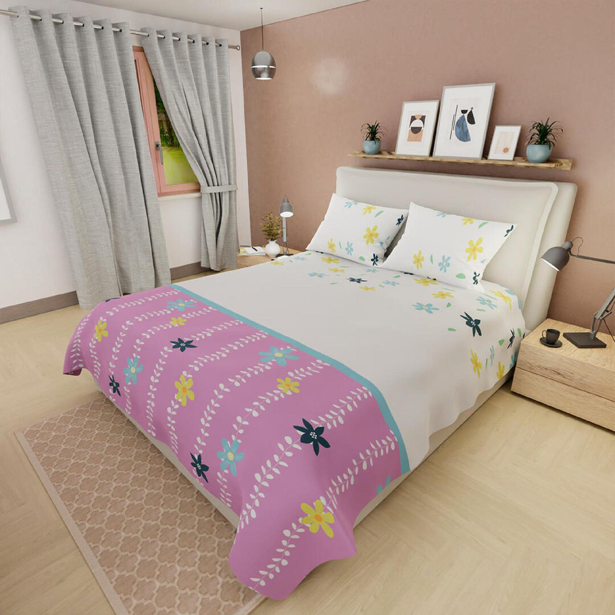 Juego de Sabanas Basic Flores Blancas 180 hilos Doble 140x190cm - Sabanas | Bylmo