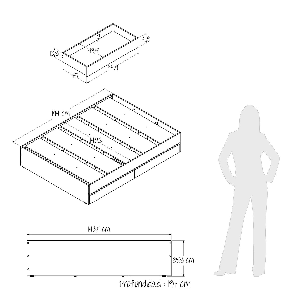 Cama Chicago Duna y Blanco Para Cama Doble 140 X 190 Sin Cabecero y Almacenamiento - Camas | Bylmo