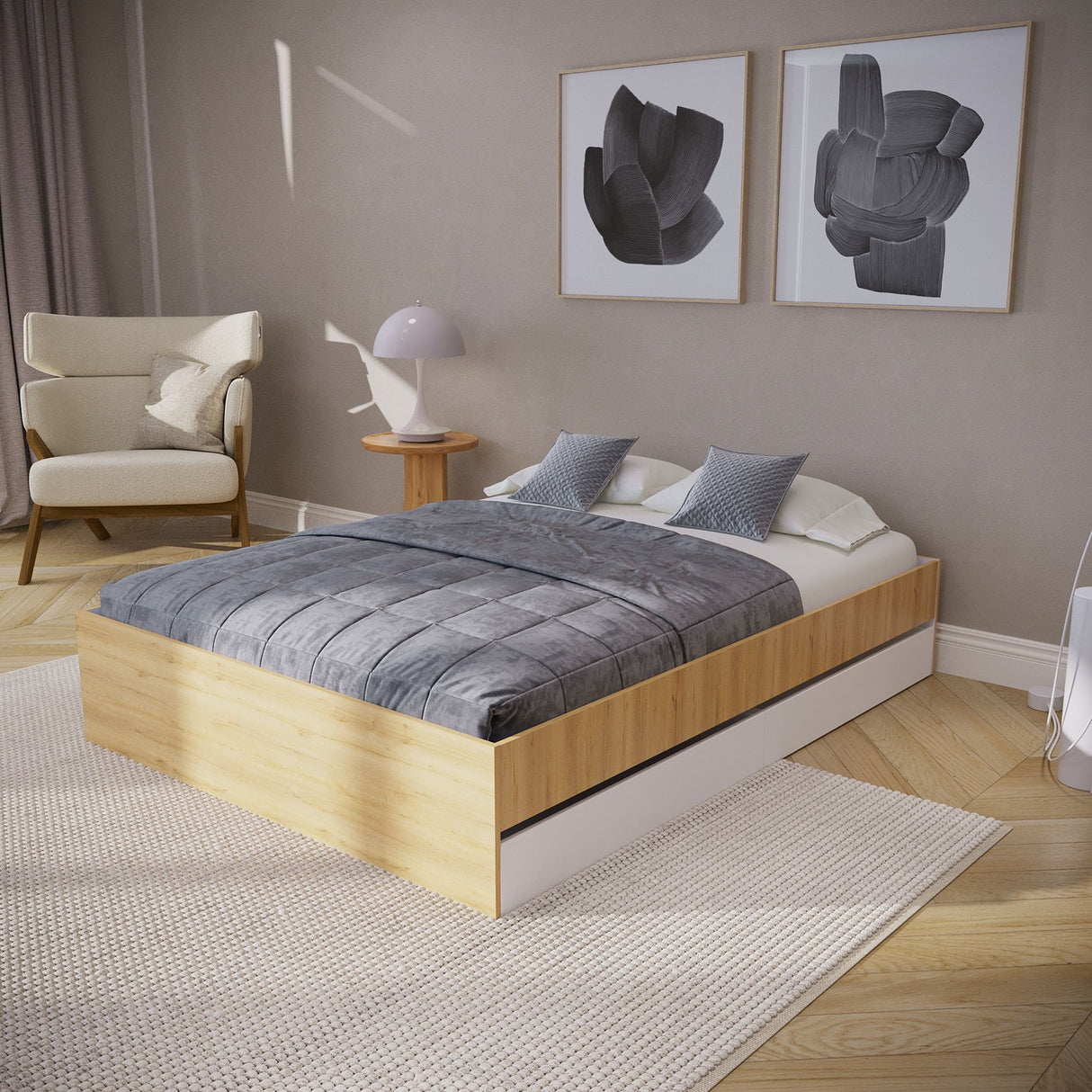 Cama Chicago Duna y Blanco Para Cama Doble 140 X 190 Sin Cabecero y Almacenamiento - Camas | Bylmo