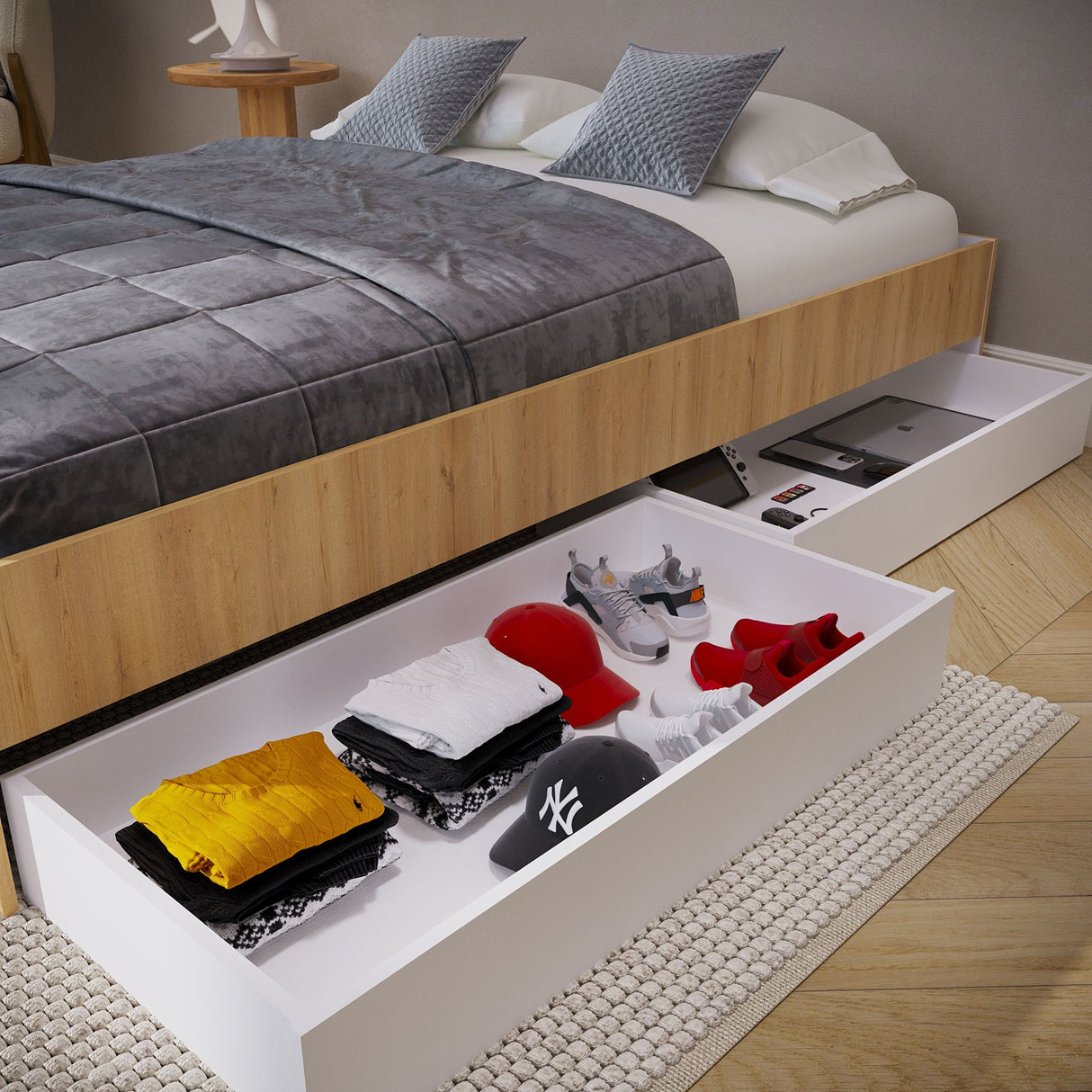 Cama Chicago Duna y Blanco Para Cama Doble 140 X 190 Sin Cabecero y Almacenamiento - Camas | Bylmo