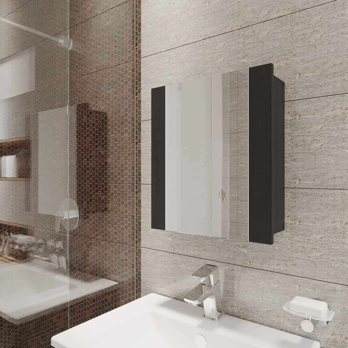 Gabinete de Baño Niki Wengue 43x48cm Rectangular Con Espejo - GABINETES DE BANHO | Bylmo