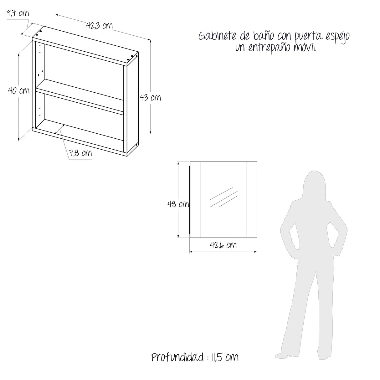 Gabinete de Baño Niki Wengue 43x48cm Rectangular Con Espejo - GABINETES DE BANHO | Bylmo