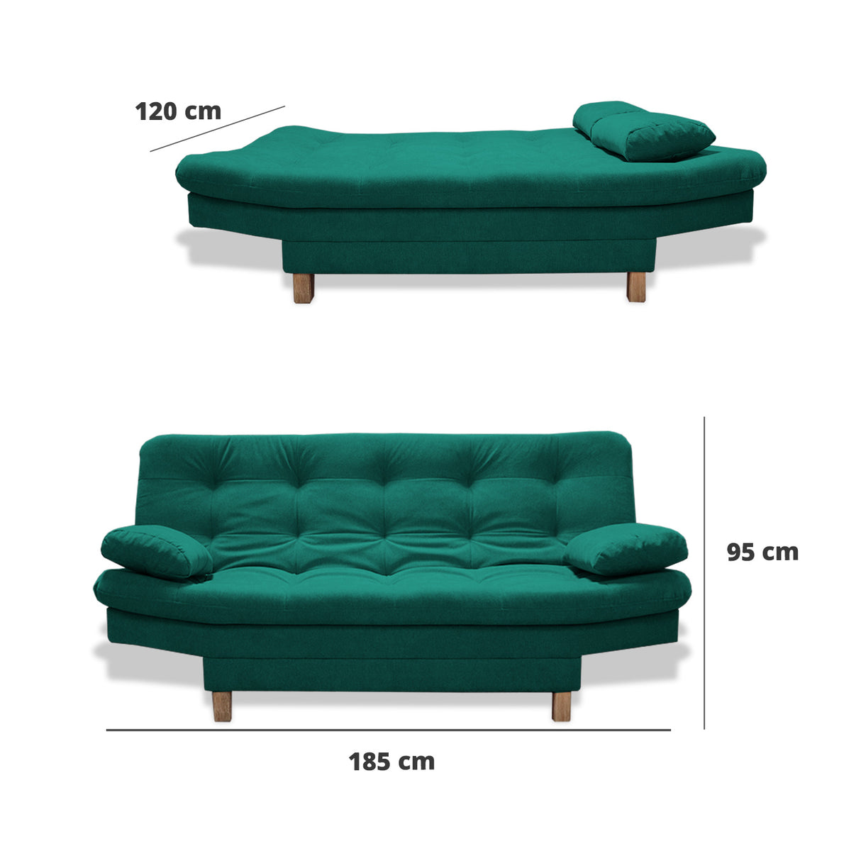 Sofá Cama Bakers Verde 185x95cm De Tres Puestos Reclinable con Patas - Sofas y Poltronas | Bylmo
