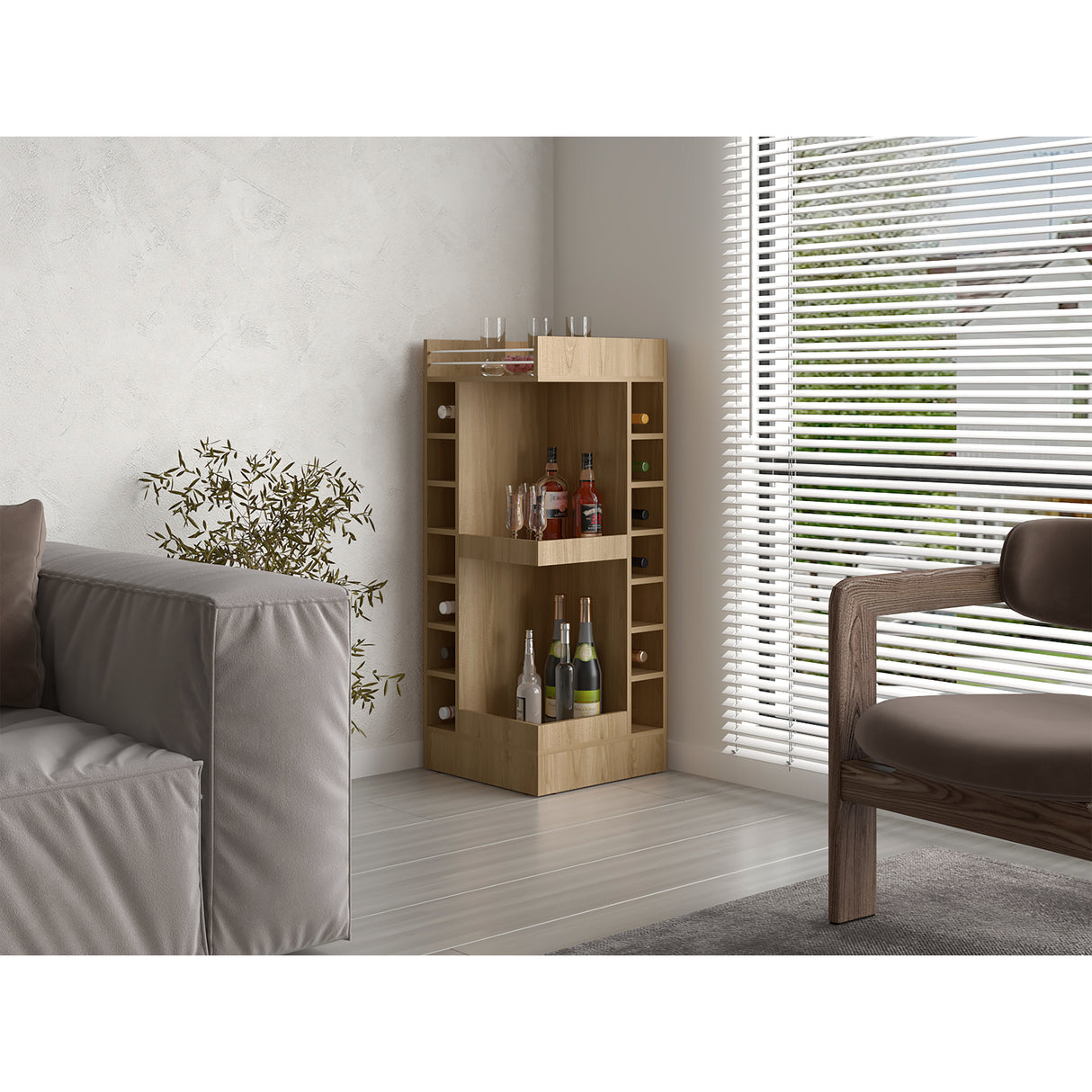 Bar Esquinero Bajo Lyman Fresno Europeo 46.6x116cm Con Cinco Compartimientos - BARES | Bylmo