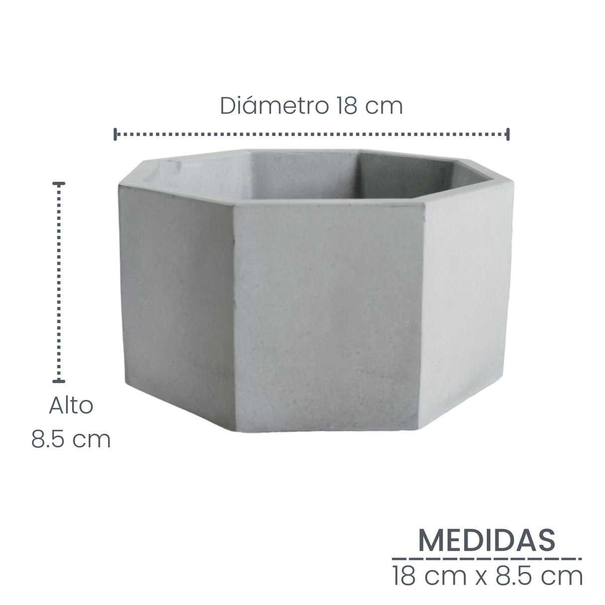 Matera de mesa Mediana Terrario Gris 18x8.5cm Hexagonal - MATERAS Y MACETAS | Bylmo