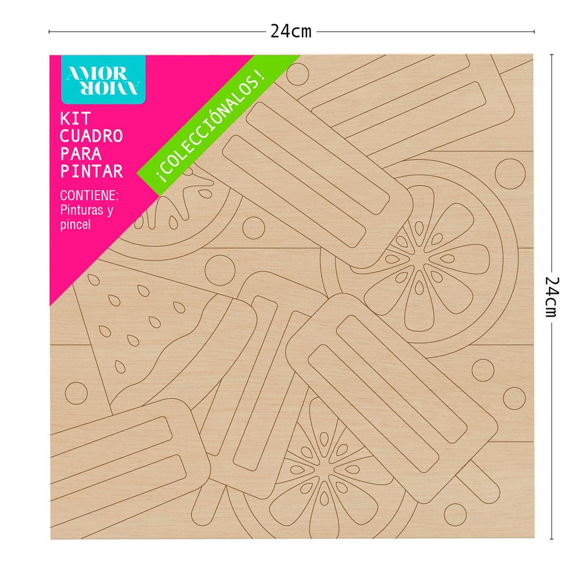 Kit Cuadro para Pintar Frutas y Paletas 24x24cm en MDF - CUADROS | Bylmo