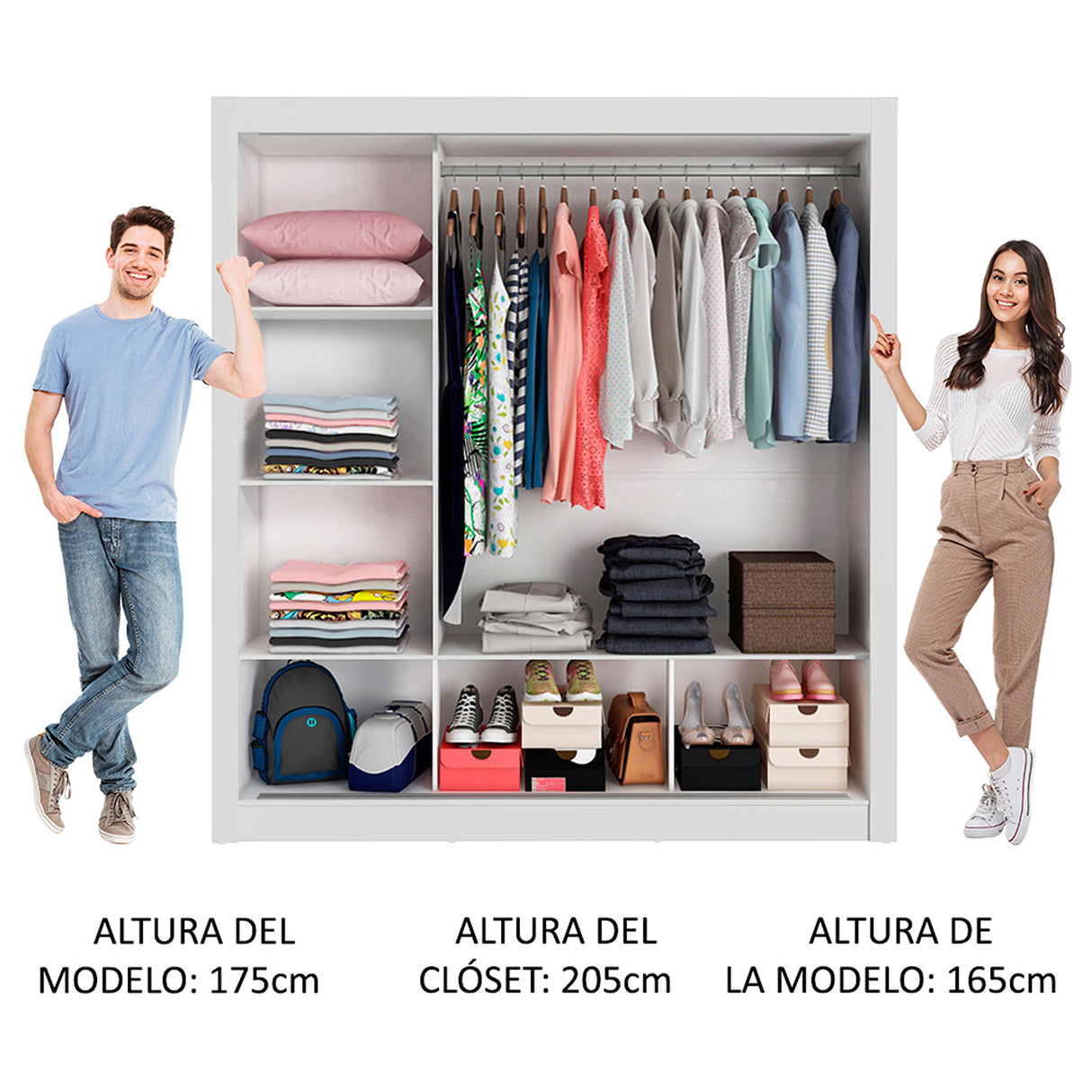 Closet Mônaco Blanco 210x21.4cm con Cuatro Entrepaños Tres Puertas y Con Espejo - CLOSETS | Bylmo