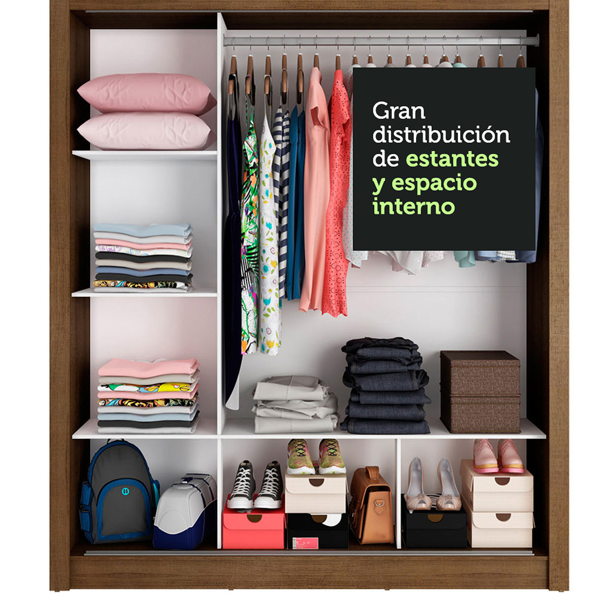 Closet Mônaco Marron y Blanco 210x21.4cm con Cuatro Entrepaños Tres Puertas y Con Espejo - CLOSETS | Bylmo