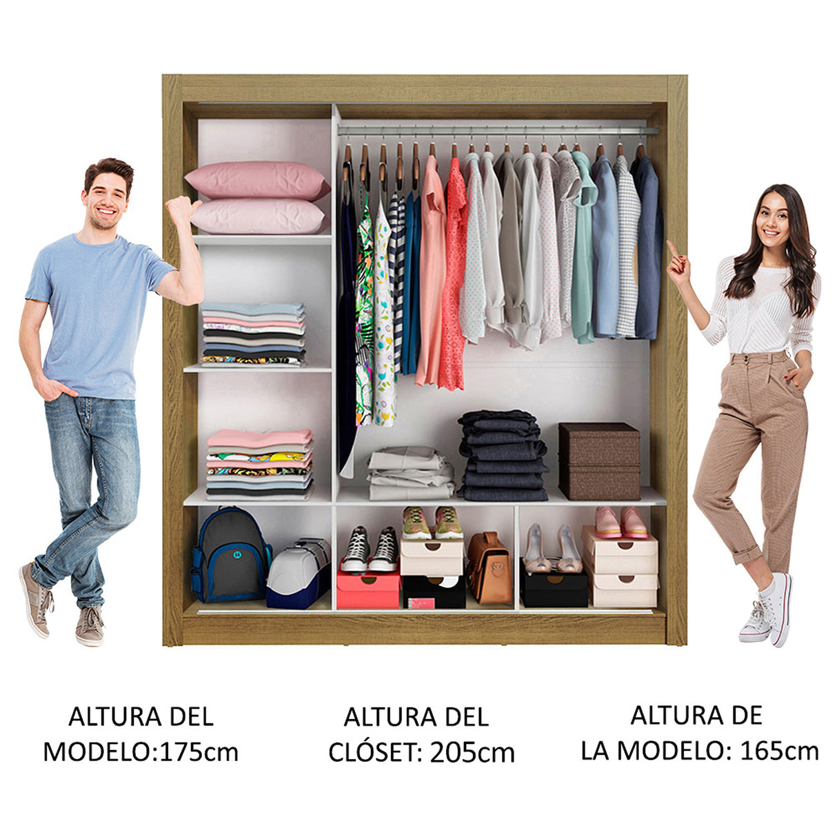 Closet Mônaco Marron y Negro 210x21.4cm con Cuatro Entrepaños Tres Puertas y Con Espejo - CLOSETS | Bylmo