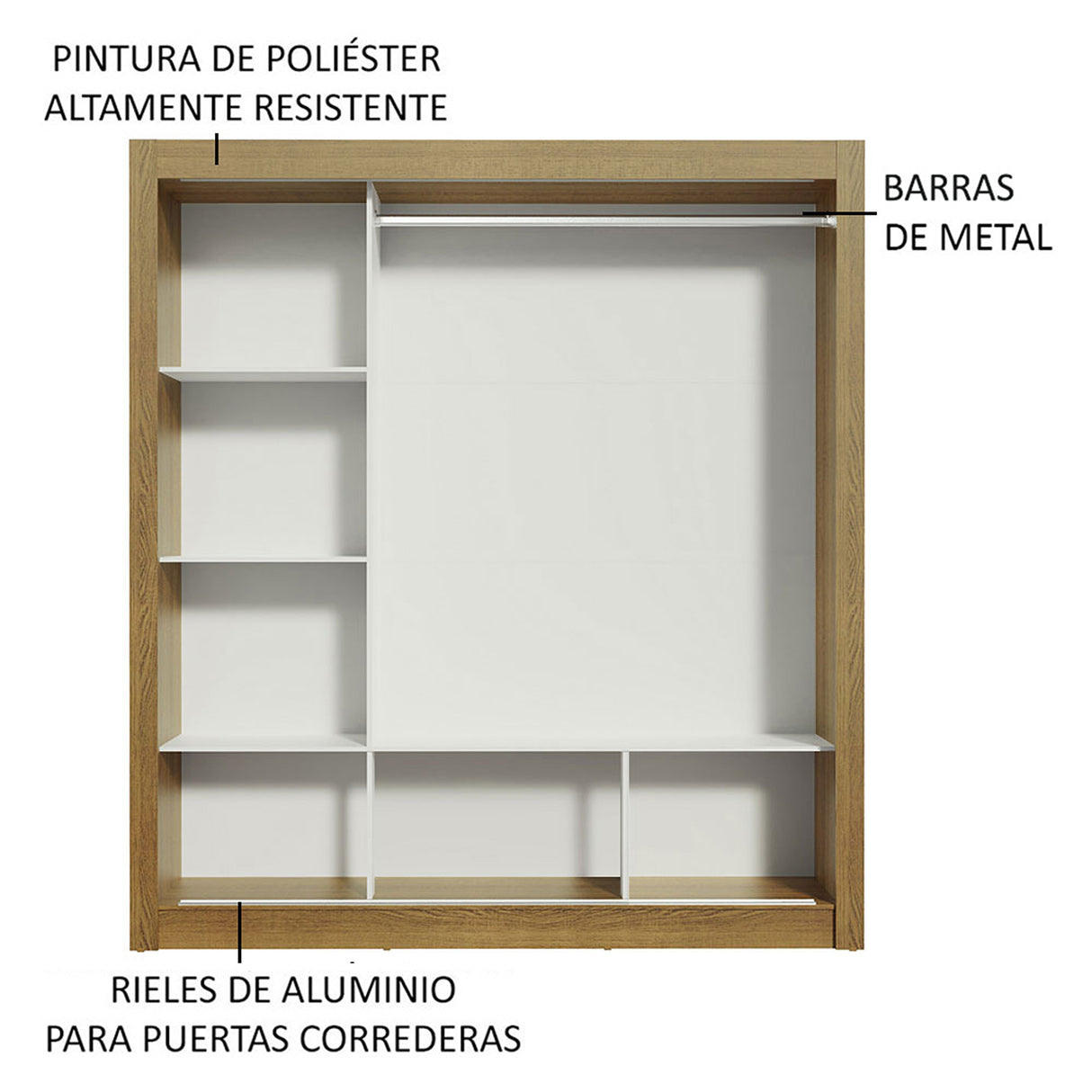 Closet Mônaco Marron y Negro 210x25.7cm con Cuatro Entrepaños Tres Puertas y Con Espejo - CLOSETS | Bylmo