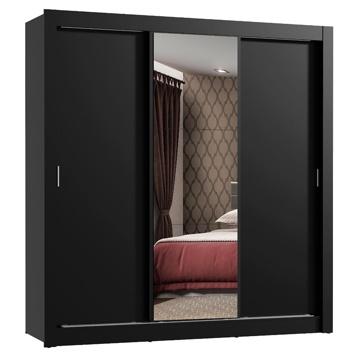 Closet Mônaco Negro 210x21.4cm con Cuatro Entrepaños Tres Puertas y Con Espejo - CLOSETS | Bylmo
