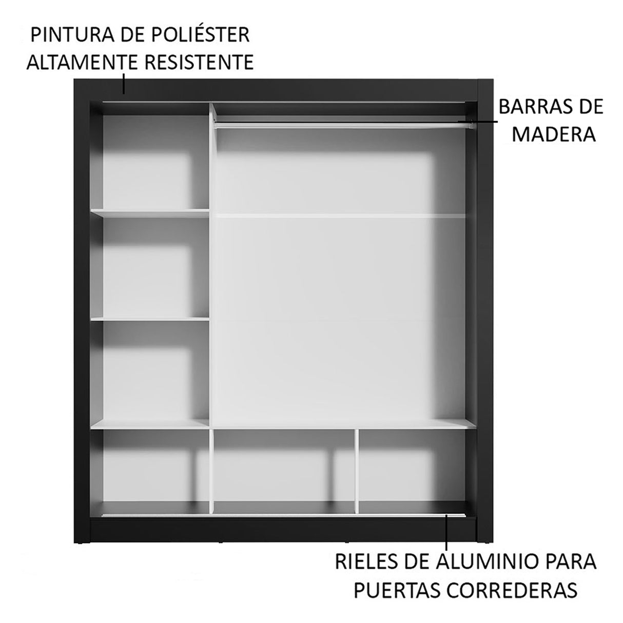 Closet Mônaco Negro 210x21.4cm con Cuatro Entrepaños Tres Puertas y Con Espejo - CLOSETS | Bylmo