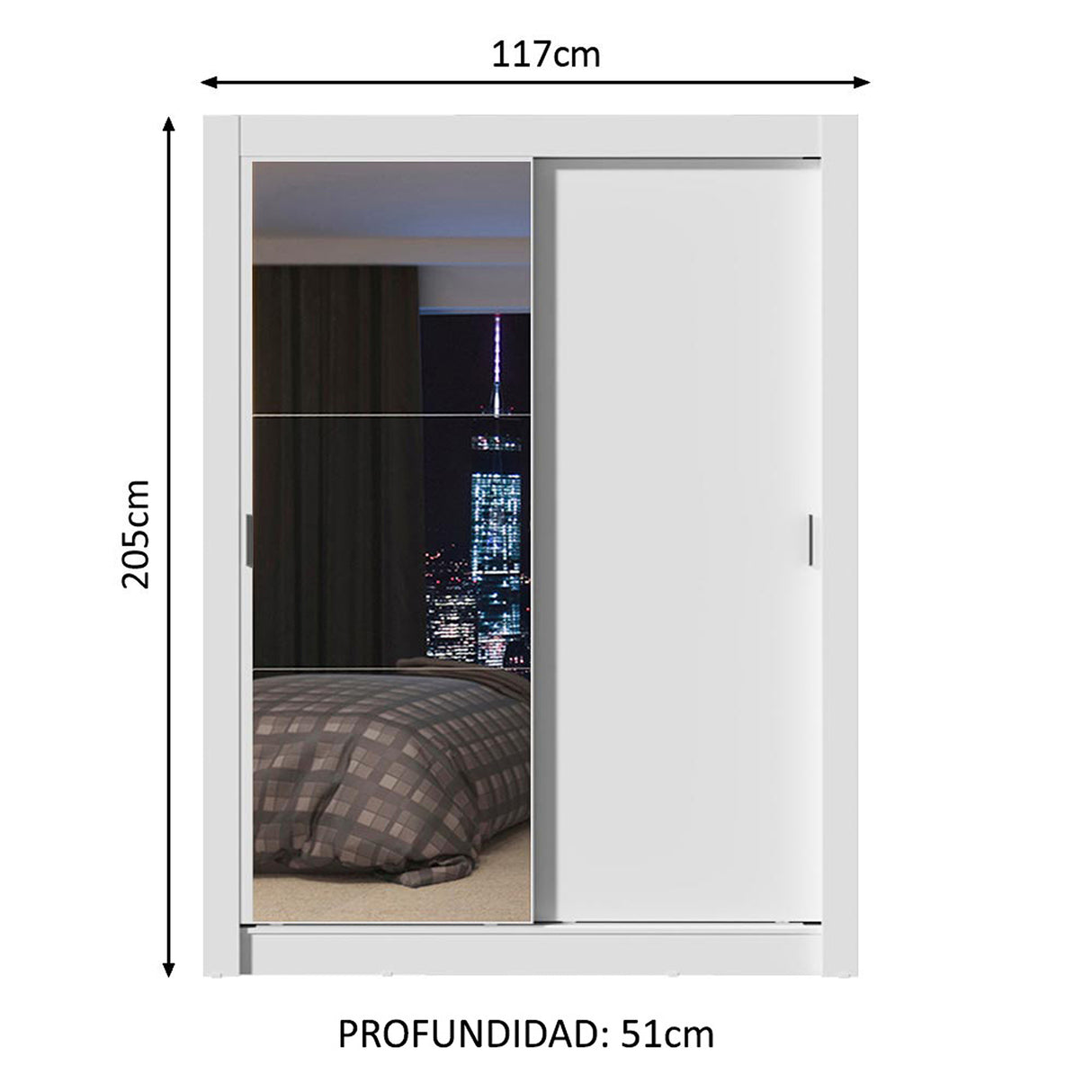 Closet Denver Blanco 217.8x15.8cm con Tres Entrepaños Dos Puertas y Con Espejo - CLOSETS | Bylmo