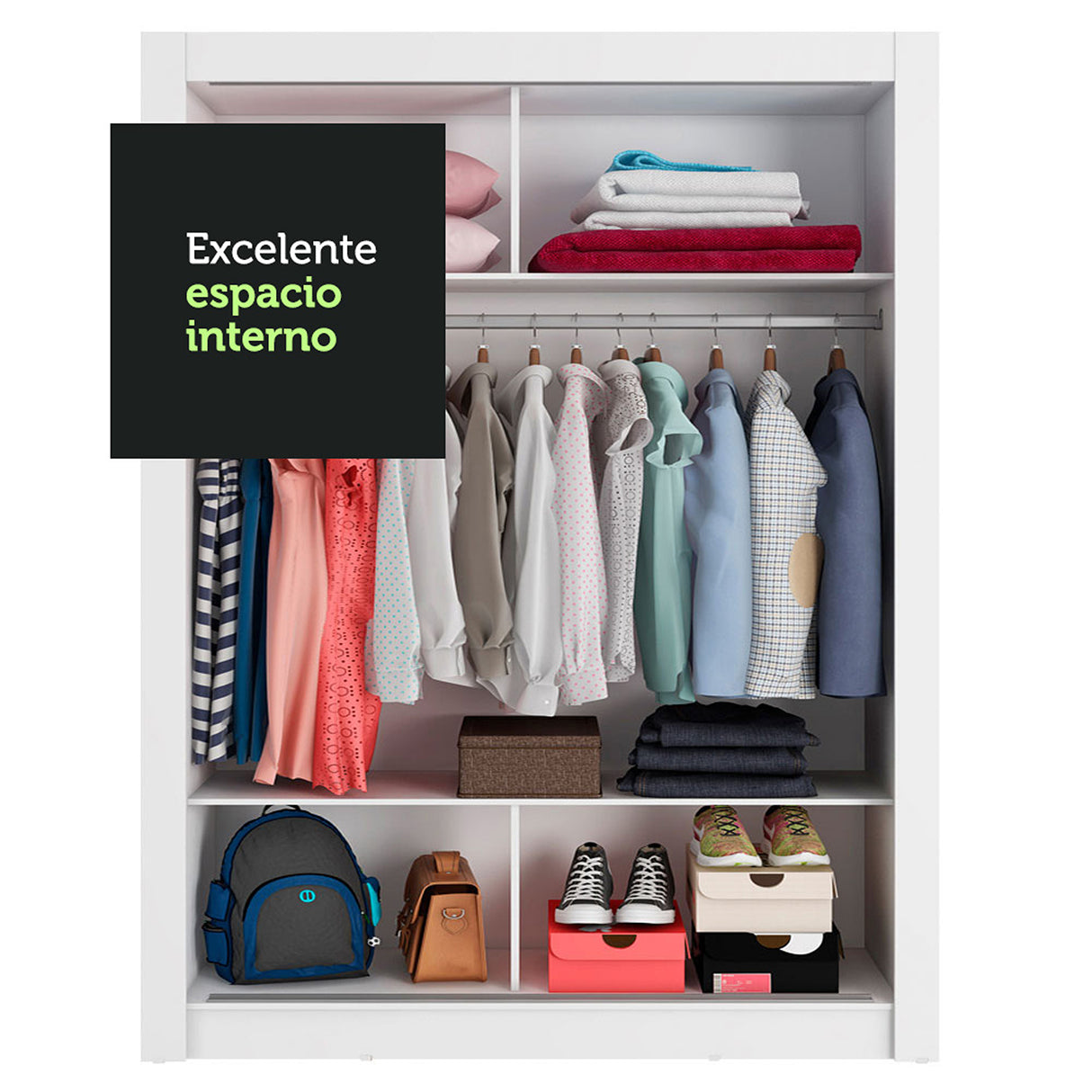 Closet Denver Blanco 217.8x20.1cm con Tres Entrepaños Dos Puertas y Con Espejo - CLOSETS | Bylmo