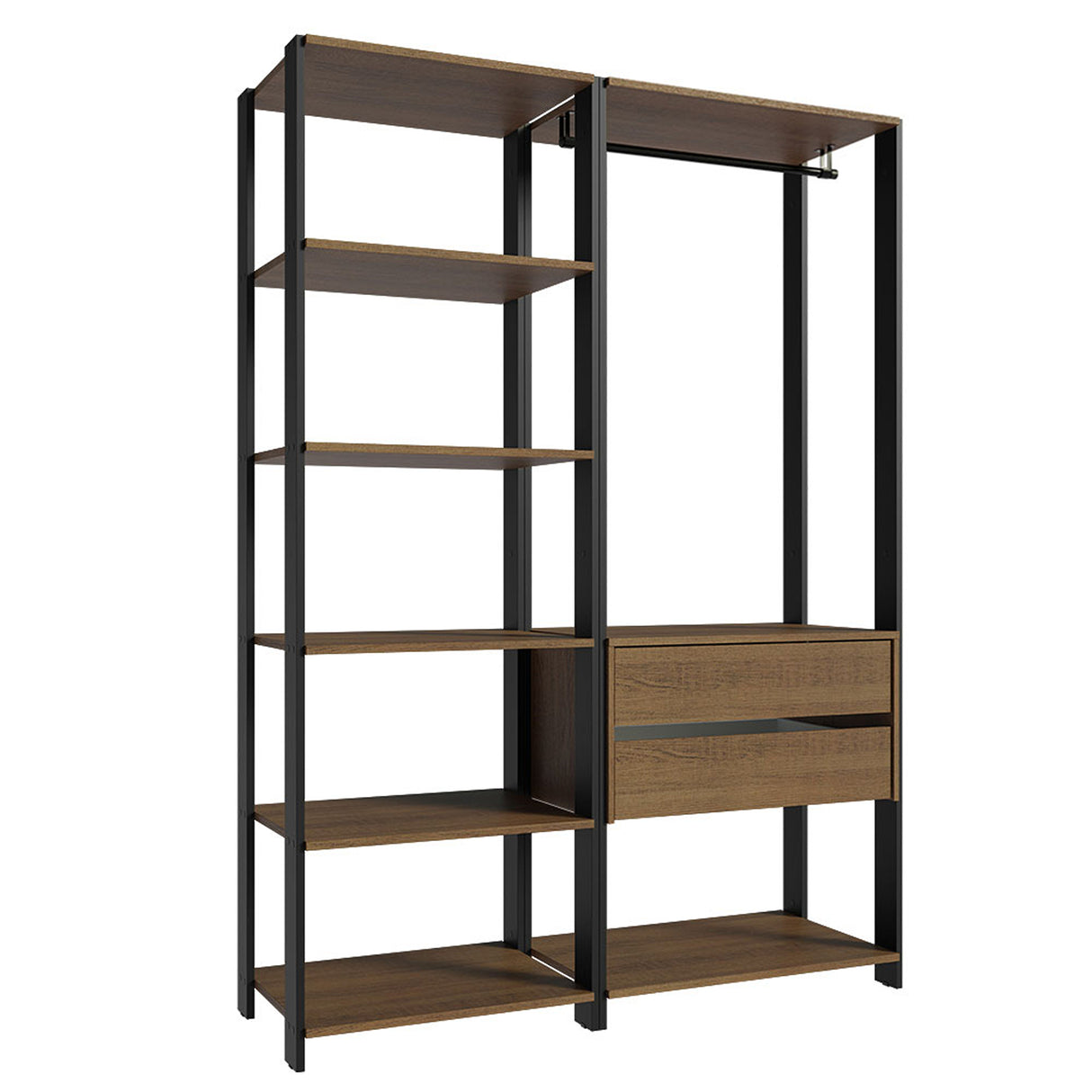 Closet Abierto Valencia Marron y Negro 70x180cm con Seis Entrepaños - CLOSETS | Bylmo