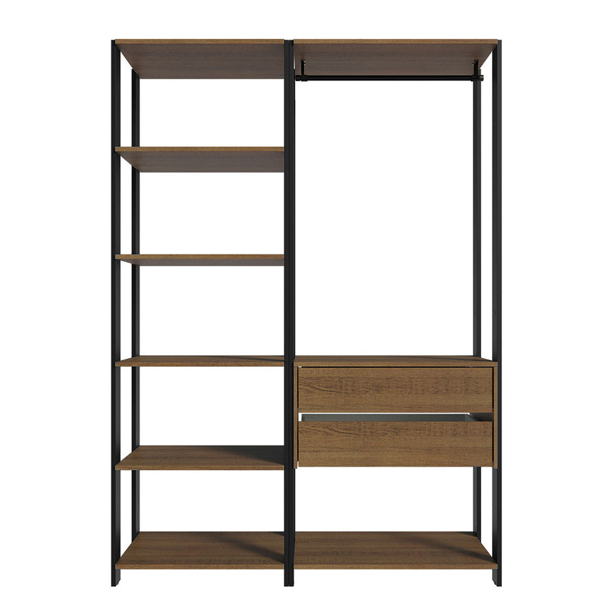 Closet Abierto Valencia Marron y Negro 70x180cm con Seis Entrepaños - CLOSETS | Bylmo