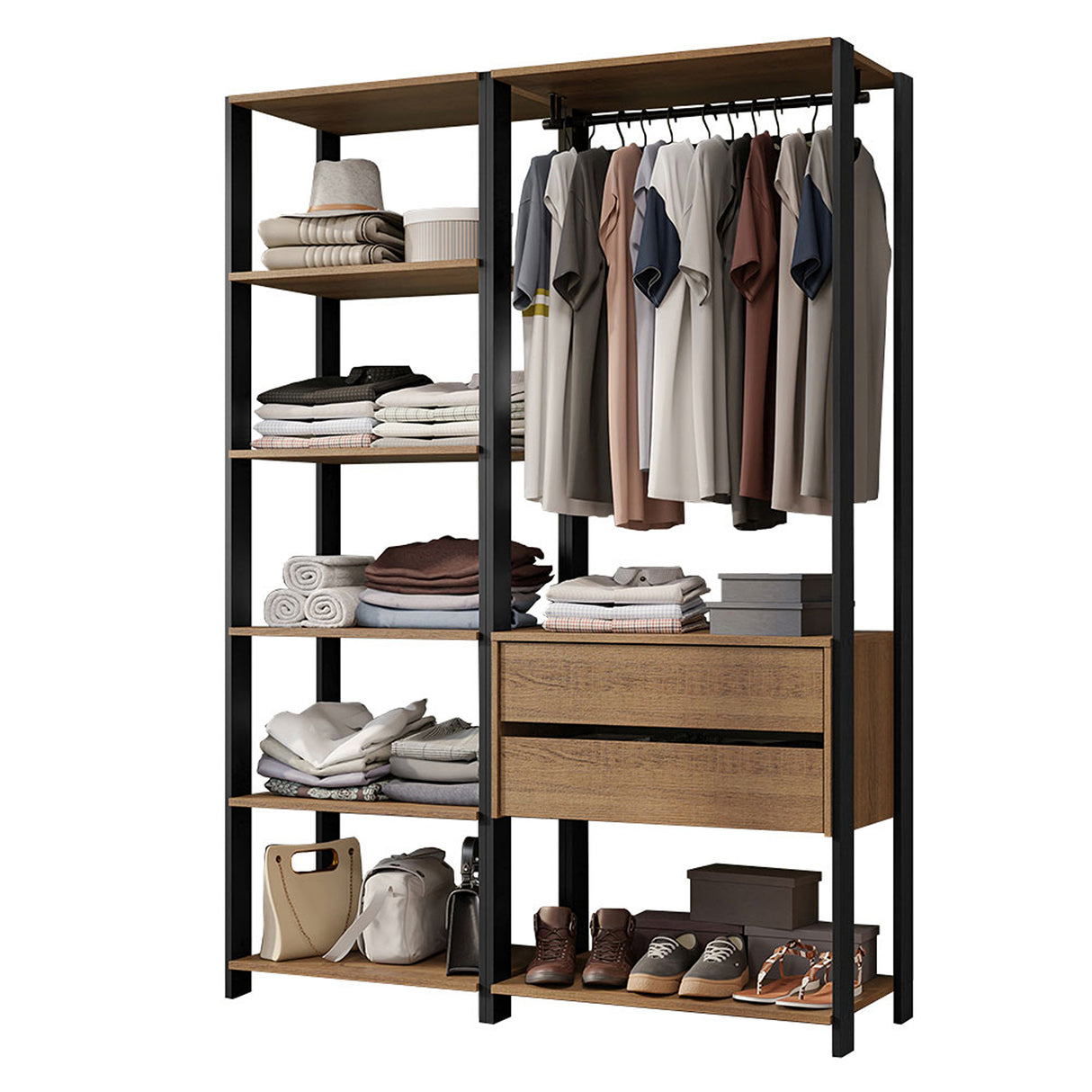 Closet Abierto Valencia Marron y Negro 70x180cm con Seis Entrepaños - CLOSETS | Bylmo