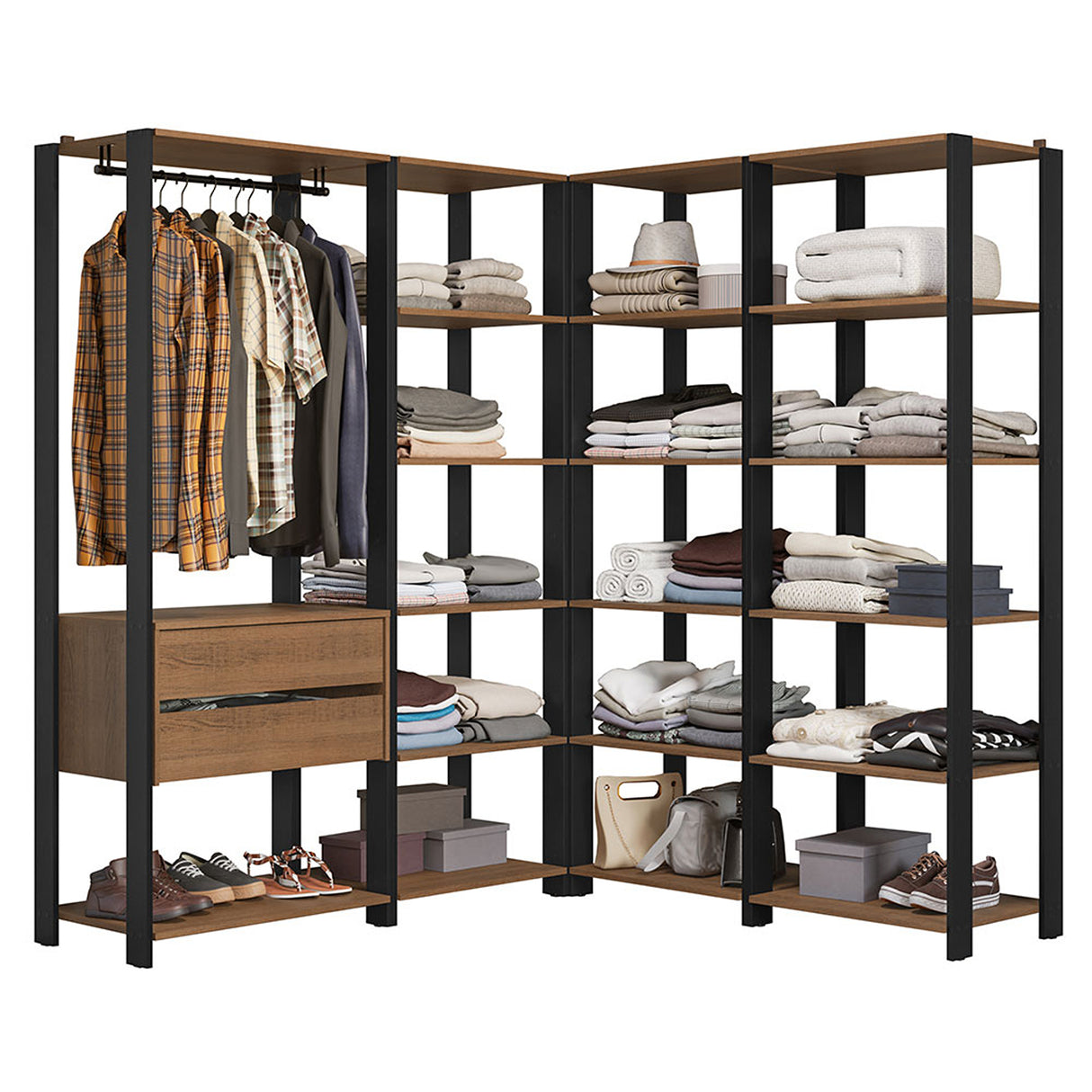 Closet Abierto Valencia Marron y Negro 337x180cm con Diez Entrepaños - CLOSETS | Bylmo